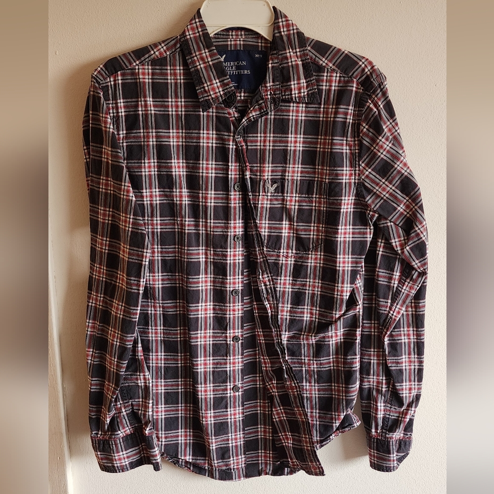 American eagle black and red plaid shirt medium